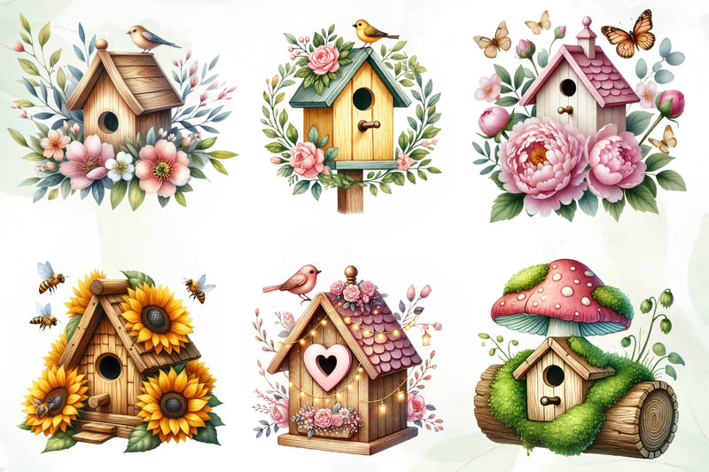 Spring Bird House Clipart Bundle - CraftNest - Digital Crafting and Art