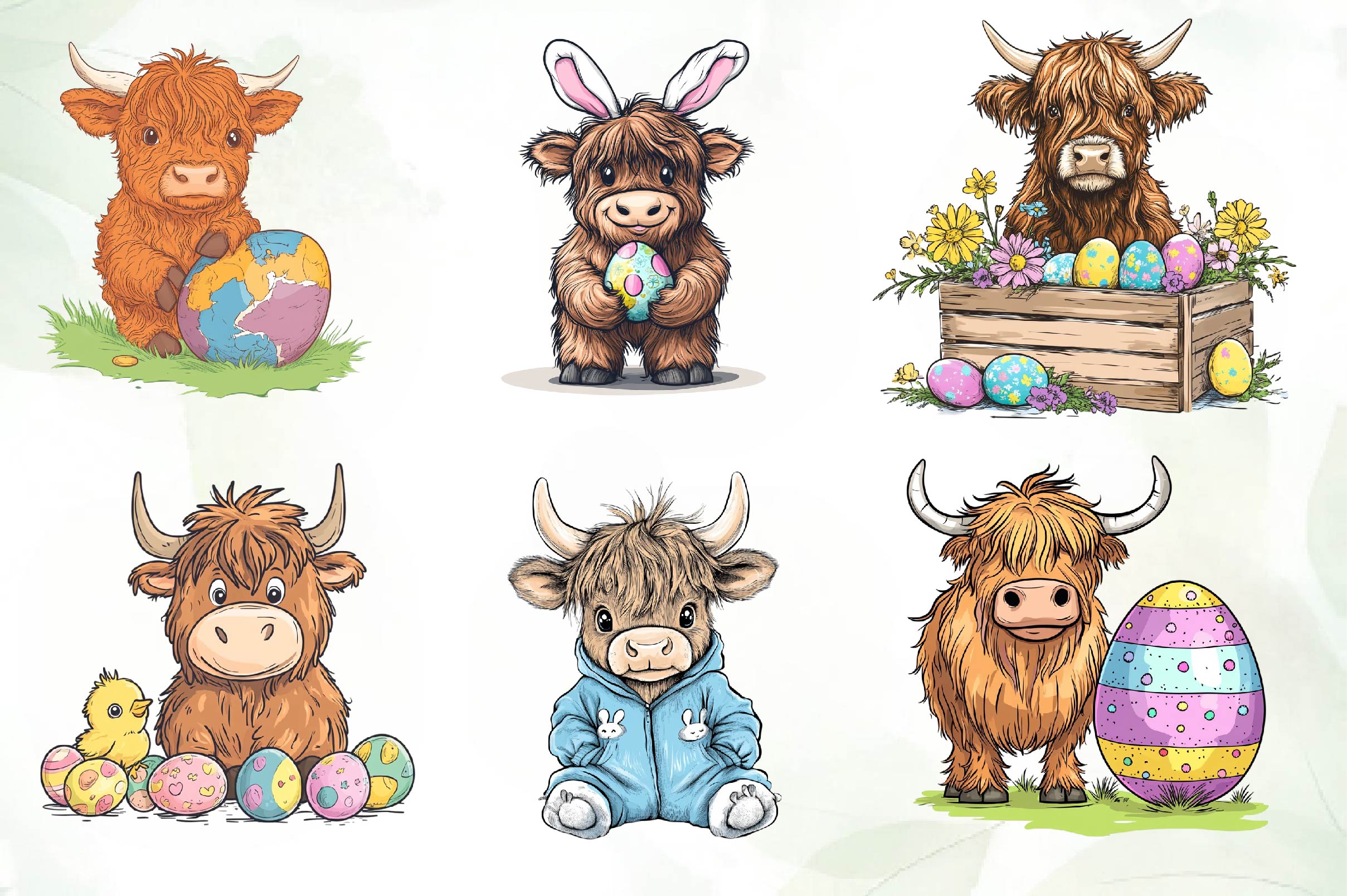 Cute Easter Day Highland Cow Clipart Bundle - CraftNest - Digital Crafting and Art