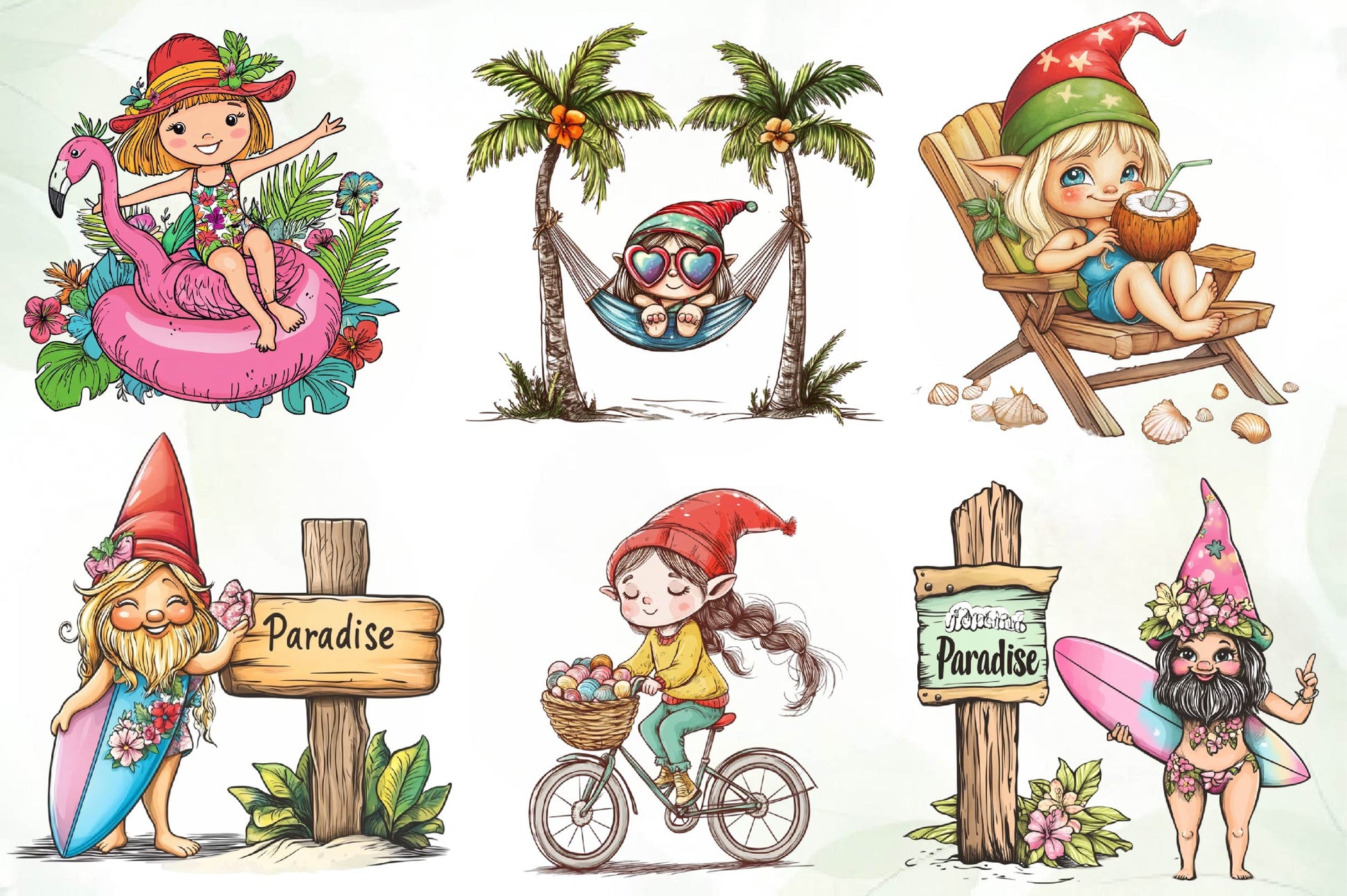 Beach Girl Gnomes Collection Clipart Bundle - CraftNest - Digital Crafting and Art