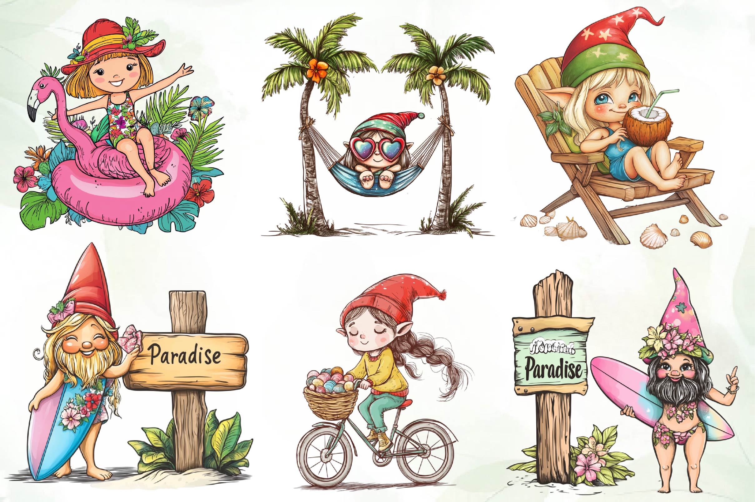 Beach Girl Gnomes Collection Clipart Bundle - CraftNest - Digital Crafting and Art