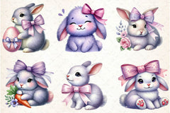 Cute Purple Easter Bunny With Bow Clipart Bundle - CraftNest - Digital Crafting and Art