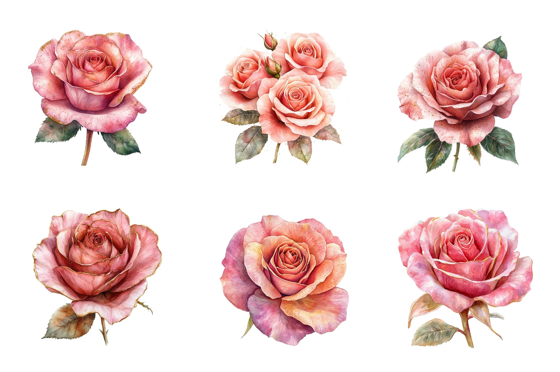 Pink And Gold Rose Clipart Bundle - CraftNest - Digital Crafting and Art