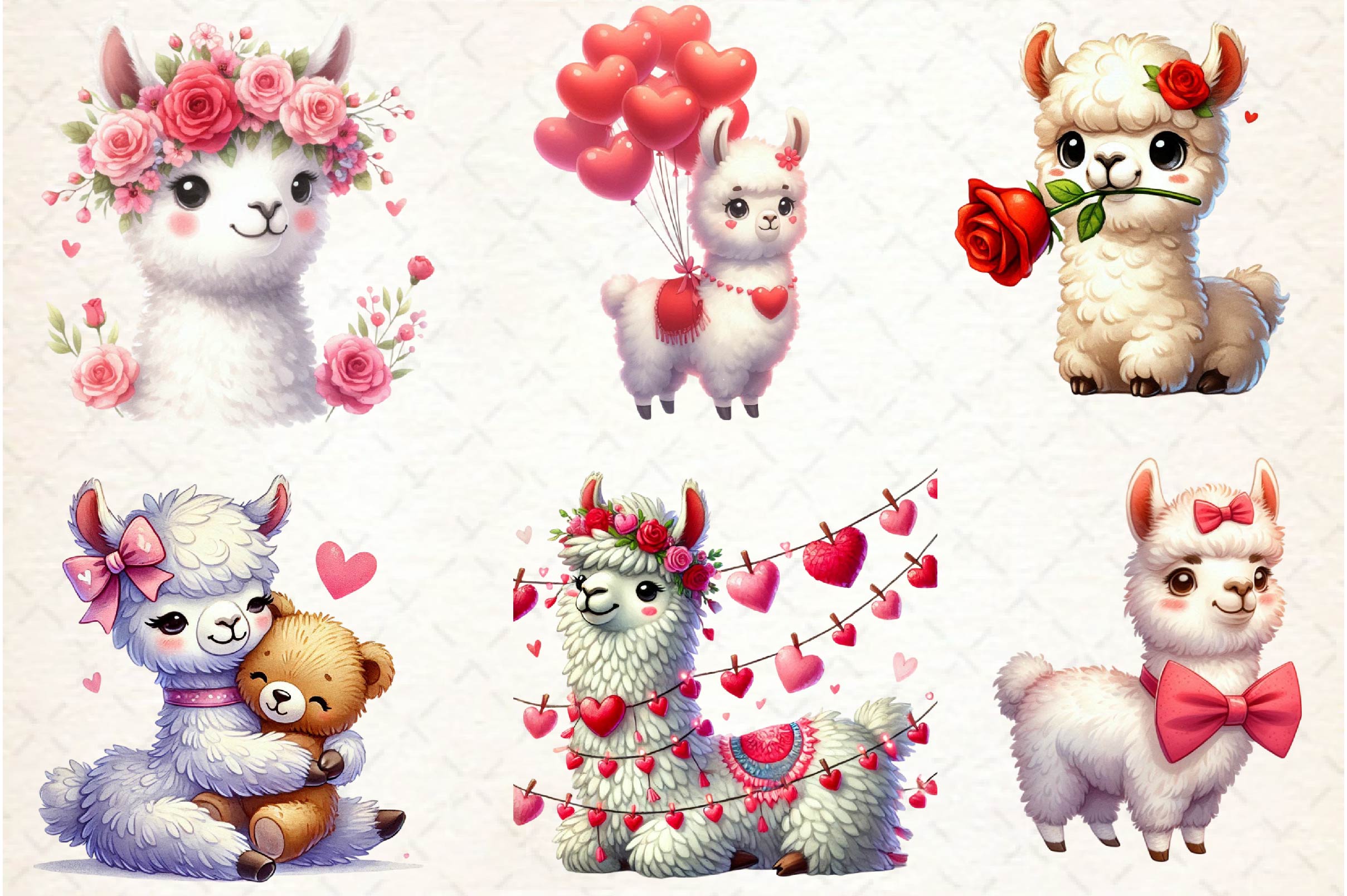 Cute Valentine Baby Llama Clipart Bundle - CraftNest - Digital Crafting and Art