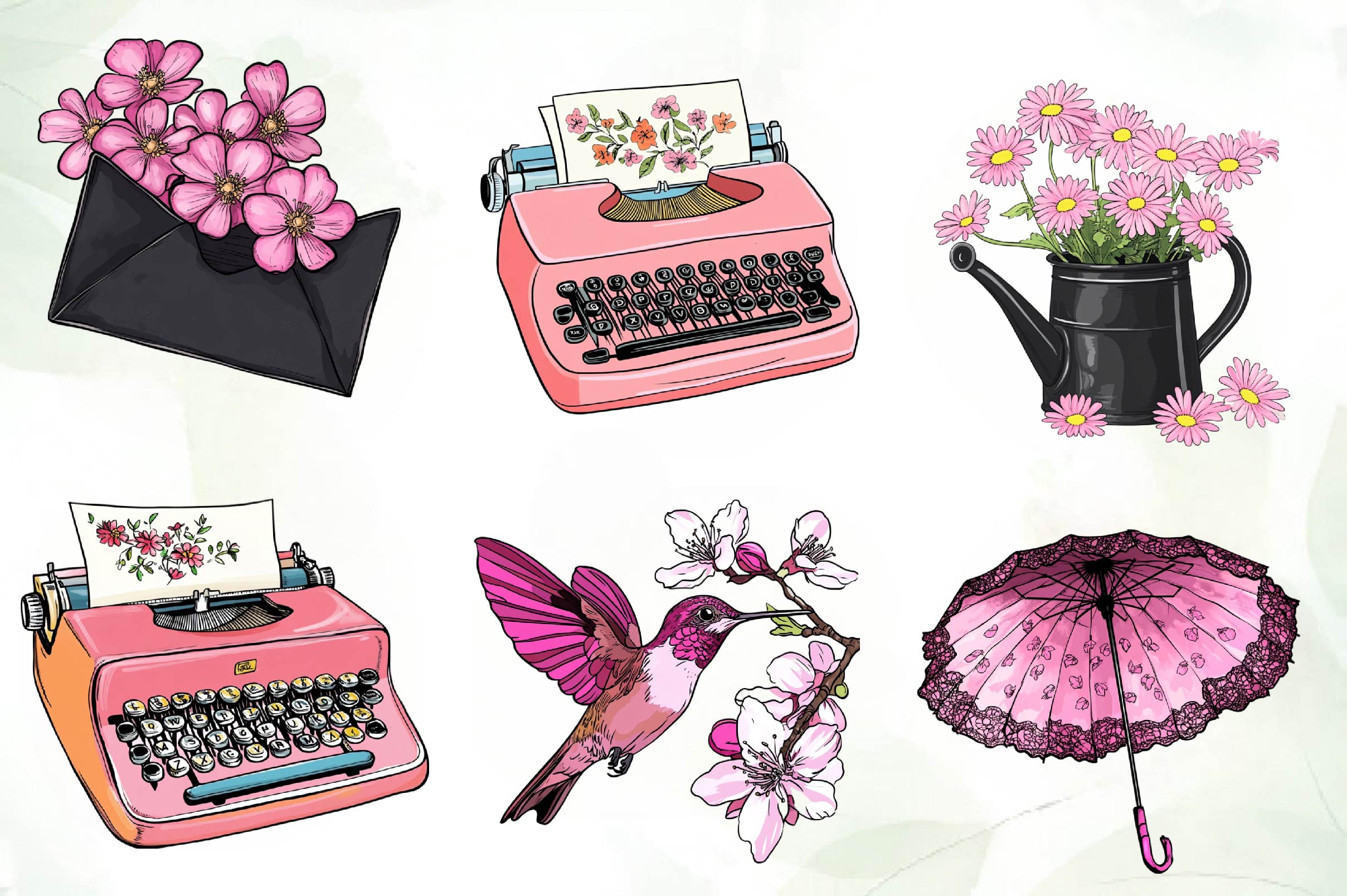 Black & Pink Spring Clipart Bundle - CraftNest - Digital Crafting and Art