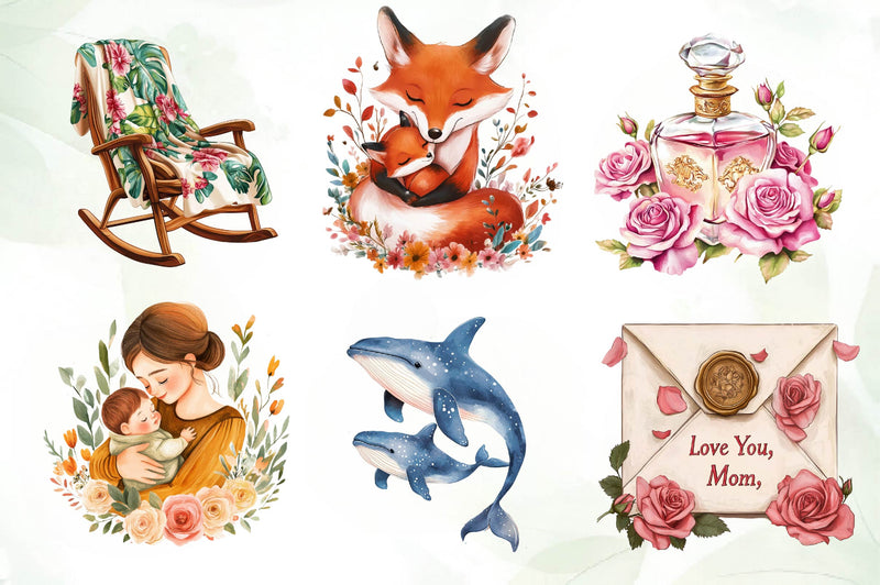 Hand Painted Mothers Day Clipart Bundle - CraftNest - Digital Crafting and Art