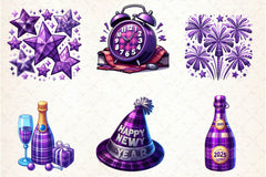 Purple New Year 2025 Clipart Bundle - CraftNest - Digital Crafting and Art