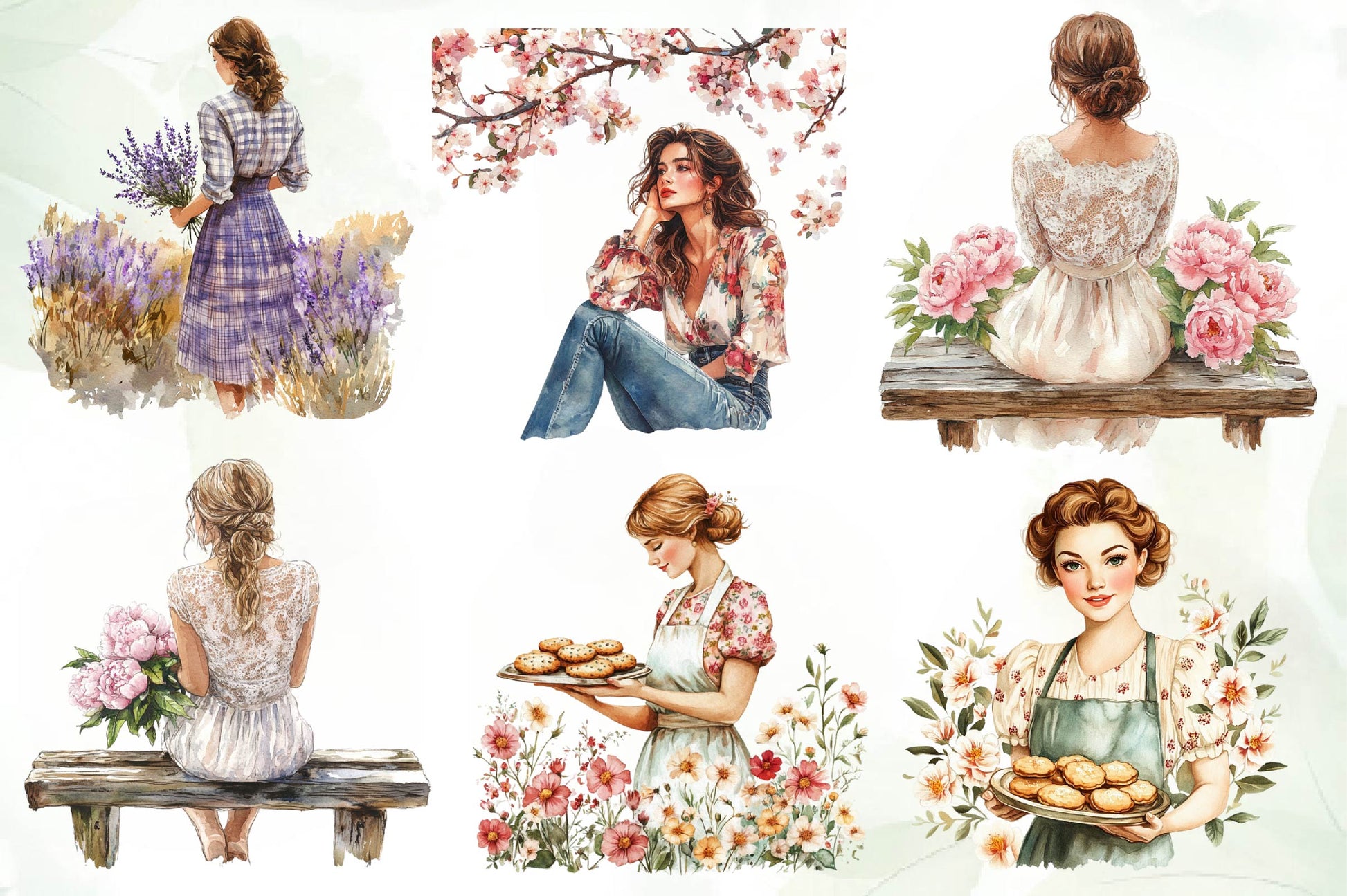 Vintage Spring Woman Clipart Bundle - CraftNest - Digital Crafting and Art