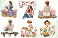 Vintage Spring Woman Clipart Bundle - CraftNest - Digital Crafting and Art