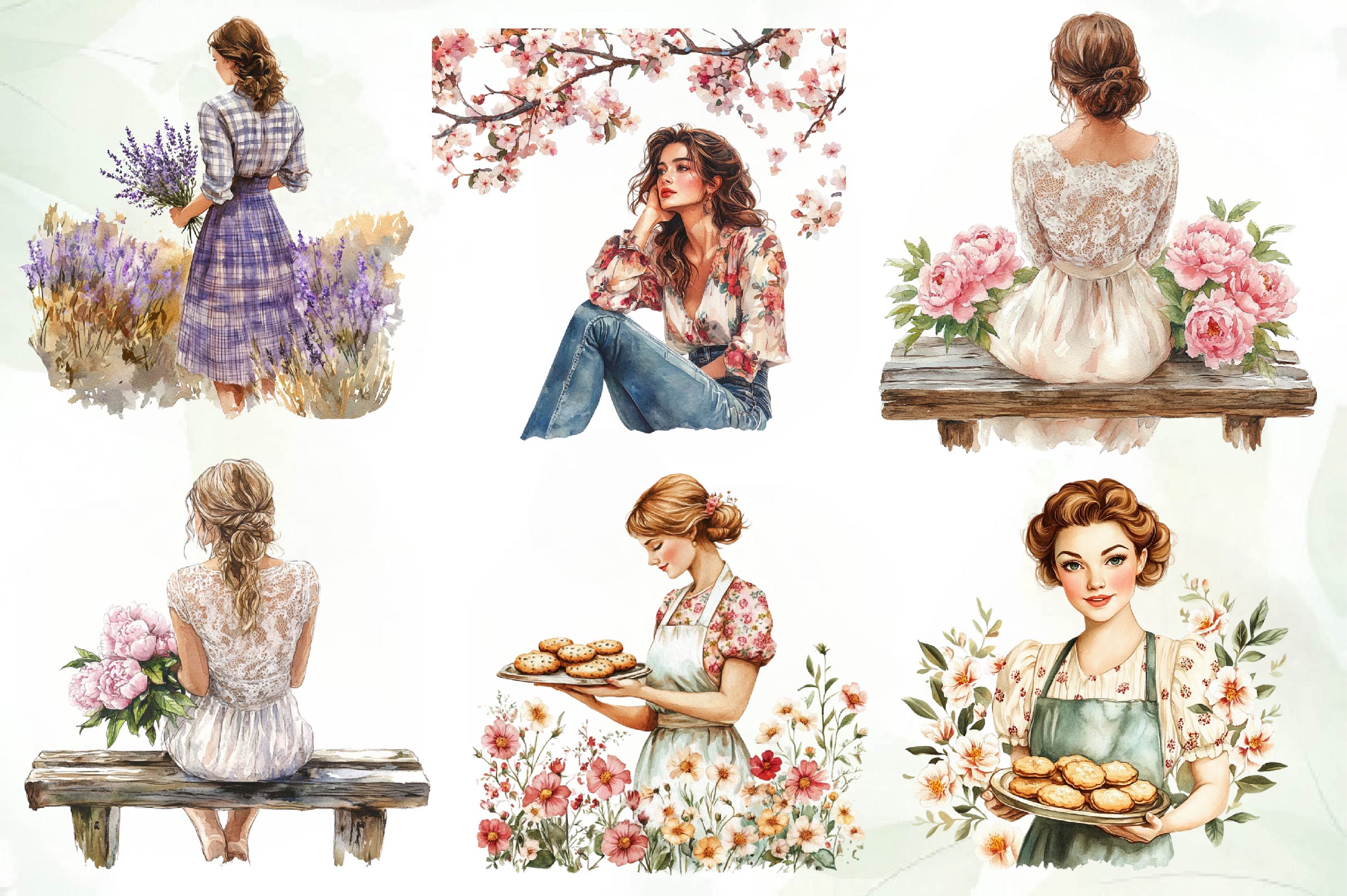 Vintage Spring Woman Clipart Bundle - CraftNest - Digital Crafting and Art