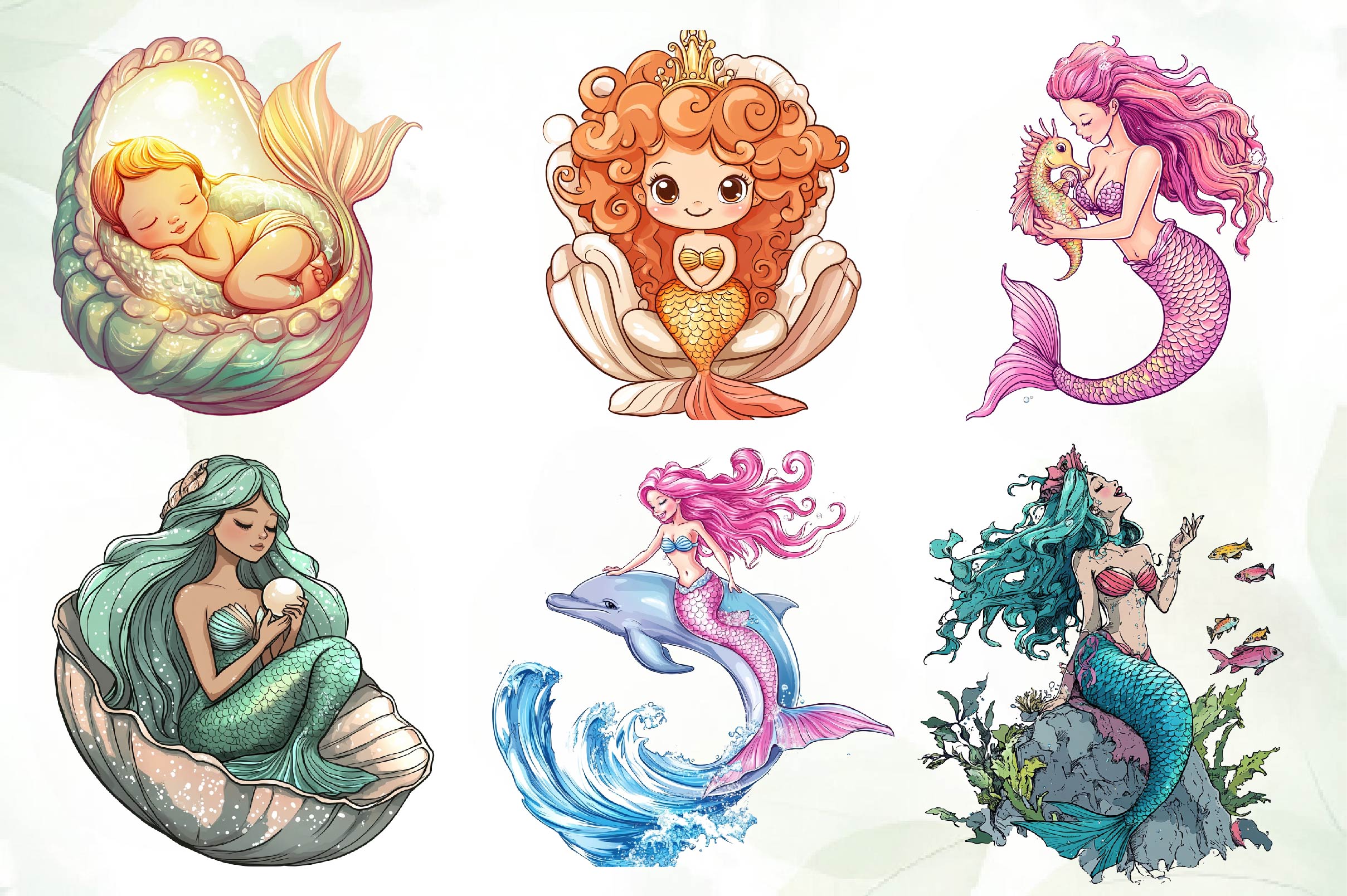Cute Mermaid Clipart Bundle 2 - CraftNest - Digital Crafting and Art