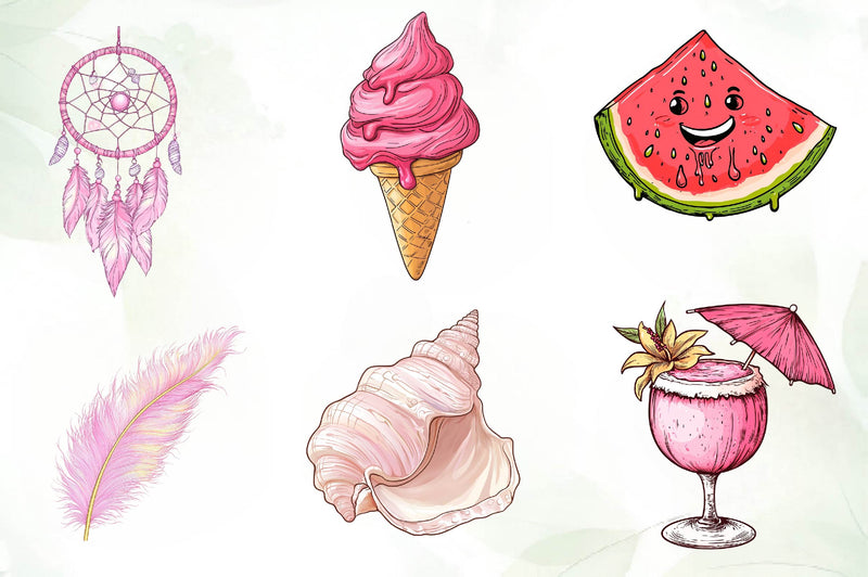 Pink Summer Clipart Bundle 1 - CraftNest - Digital Crafting and Art