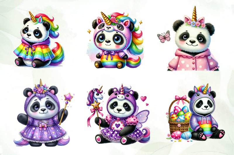 Unicorn Cute Panda Clipart Bundle - CraftNest - Digital Crafting and Art