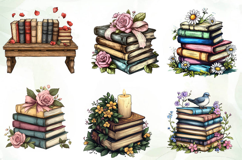 Pretty Books With Flowers Clipart Bundle 1 - CraftNest - Digital Crafting and Art