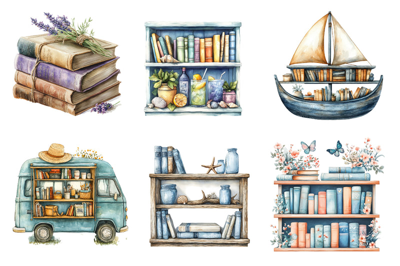 Summer Bookshelf Clipart Bundle - CraftNest - Digital Crafting and Art