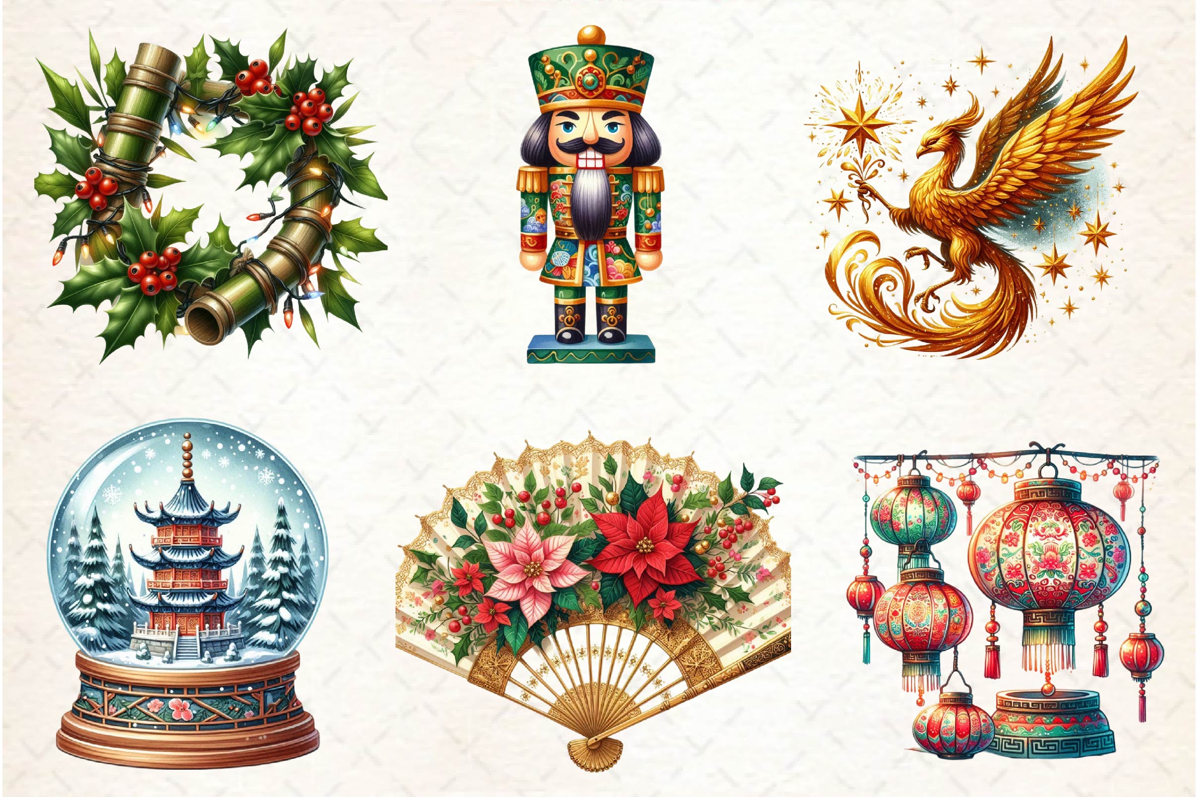 Chinoiserie Christmas Clipart Bundle - CraftNest - Digital Crafting and Art