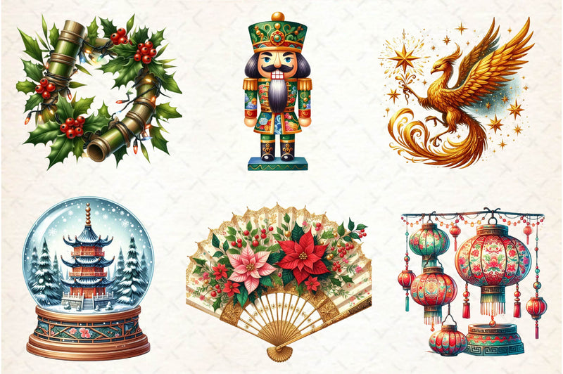 Chinoiserie Christmas Clipart Bundle - CraftNest - Digital Crafting and Art