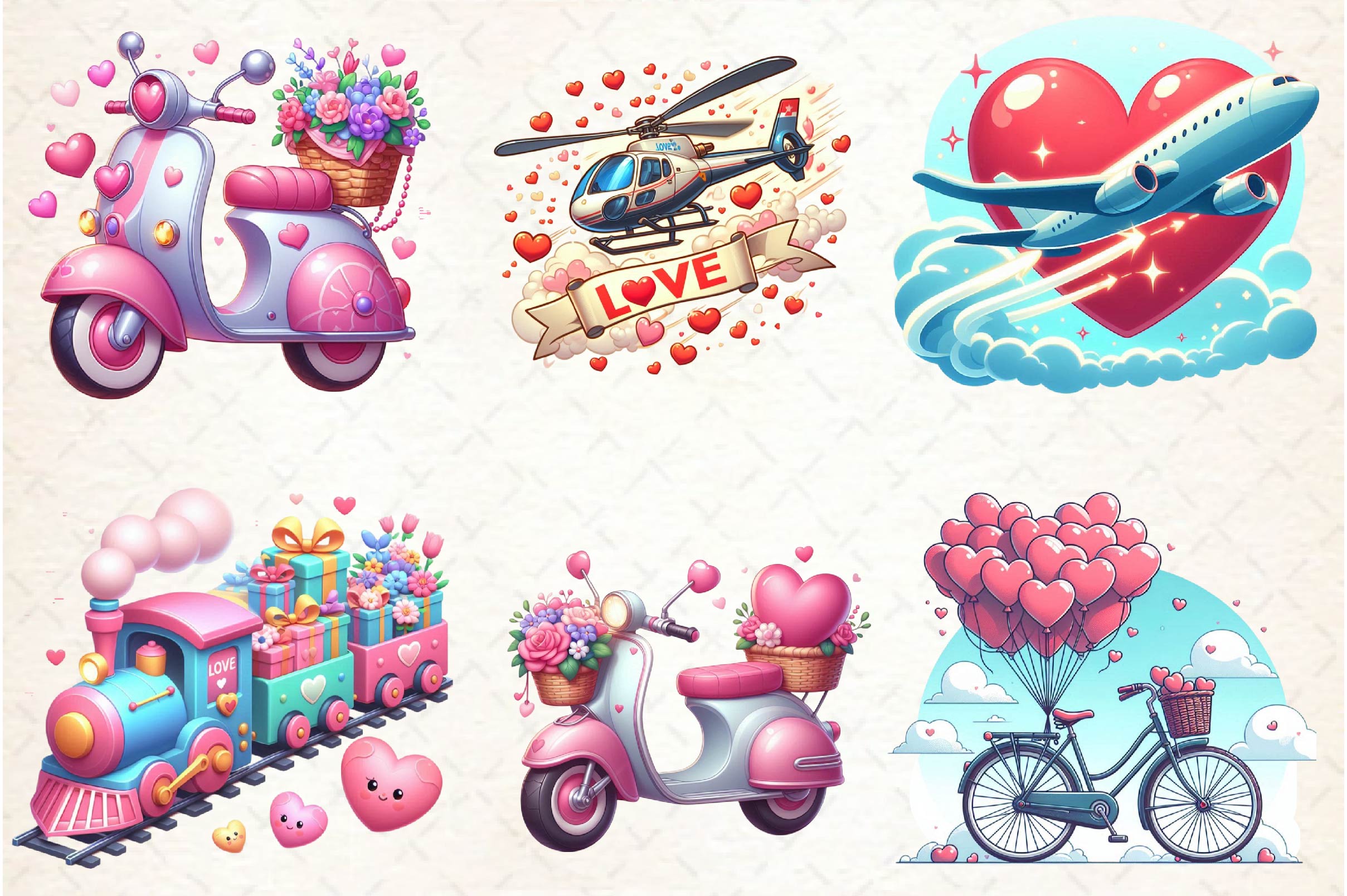 Love Transportation Valentine Clipart Bundle - CraftNest - Digital Crafting and Art