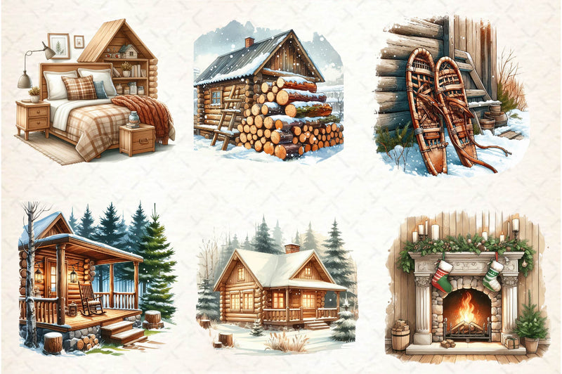 Antique Beige Cozy Cabin Clipart Bundle - CraftNest - Digital Crafting and Art