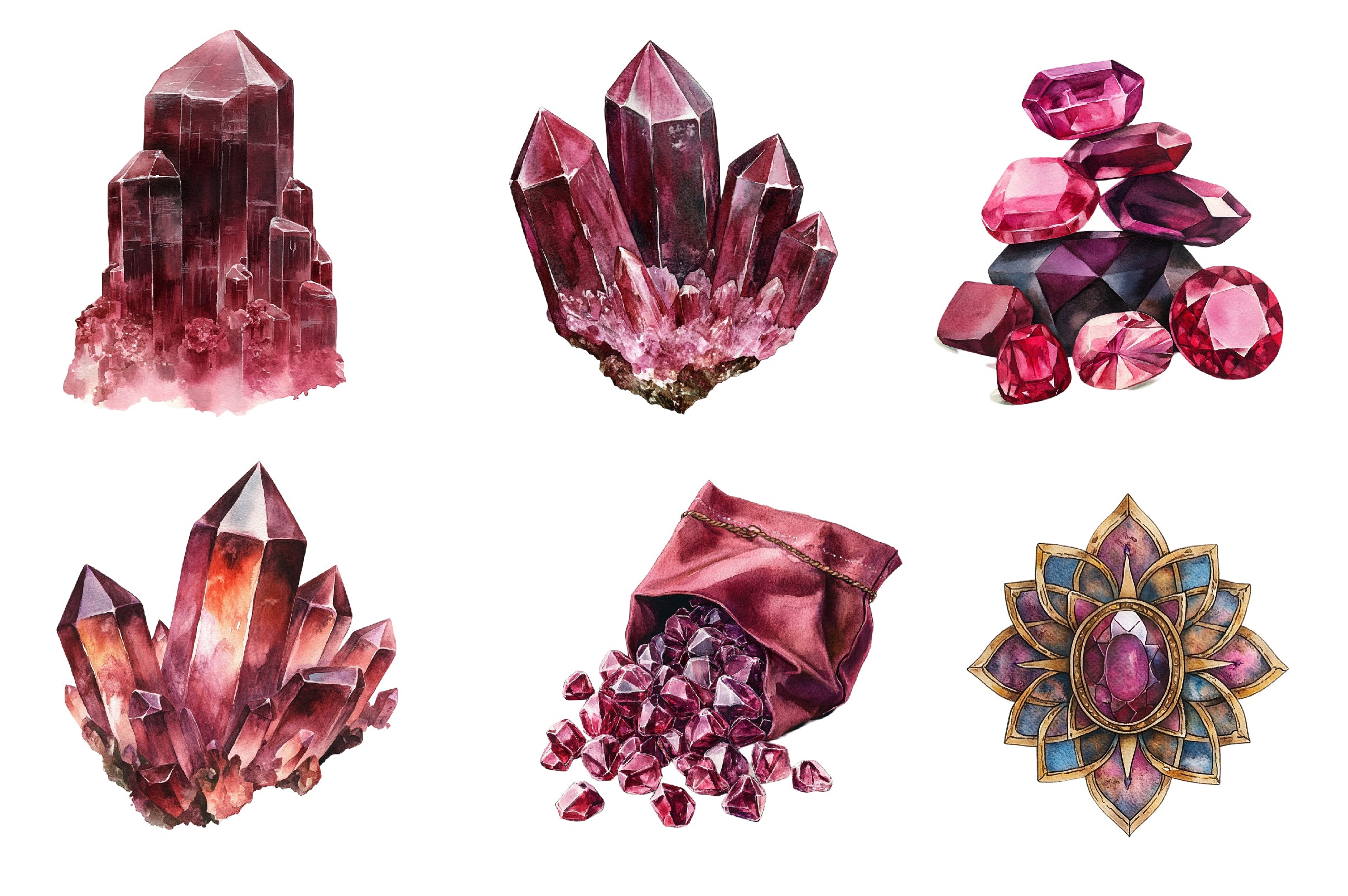 Burgundy Crystals And Gems Clipart Bundle - CraftNest - Digital Crafting and Art