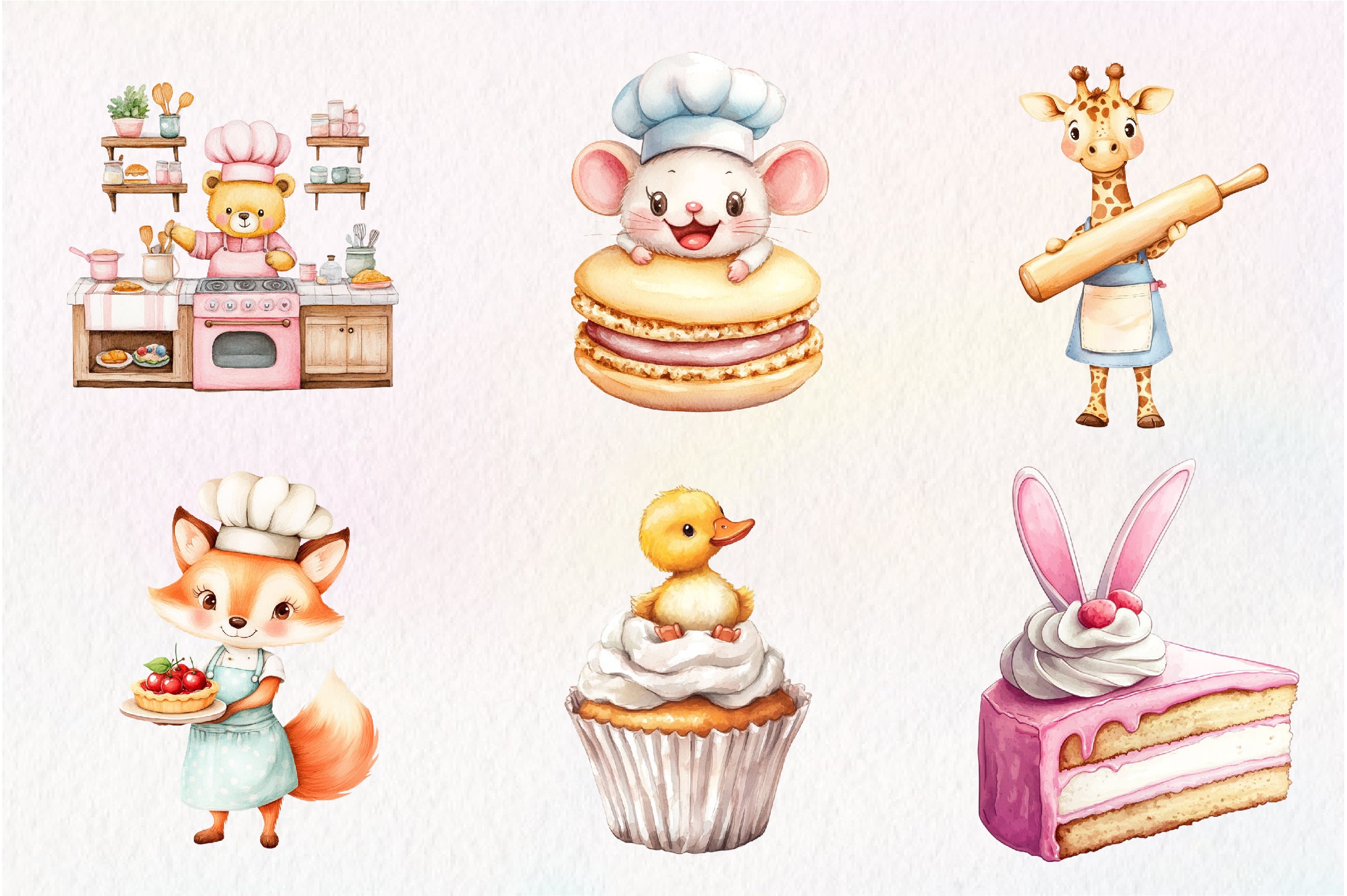 Sweets Cute Bakery Animals Clipart Bundle - CraftNest - Digital Crafting and Art