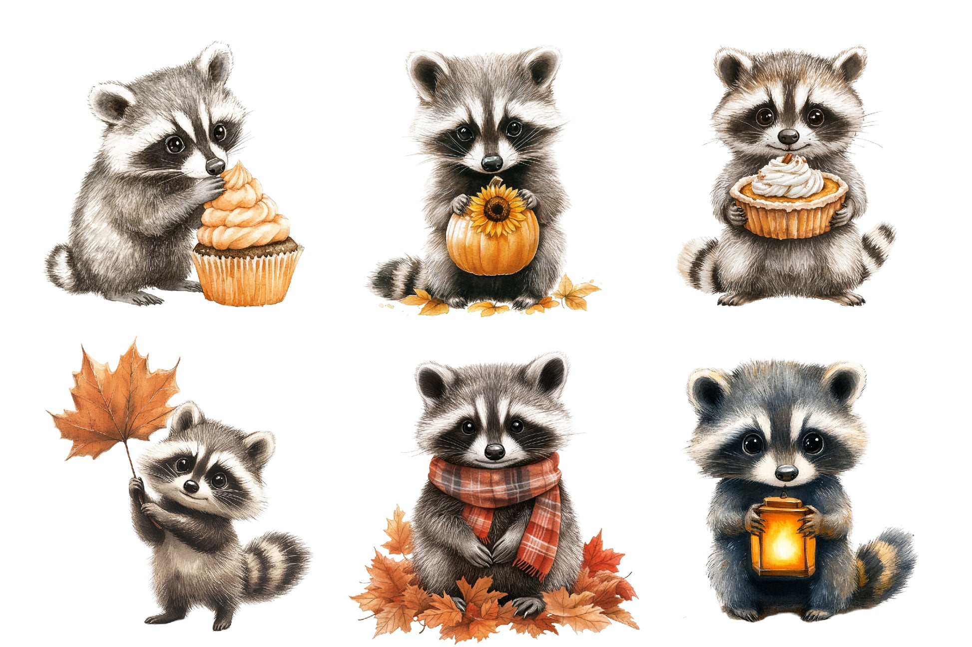 Autumn Raccoons Clipart Bundle - CraftNest - Digital Crafting and Art