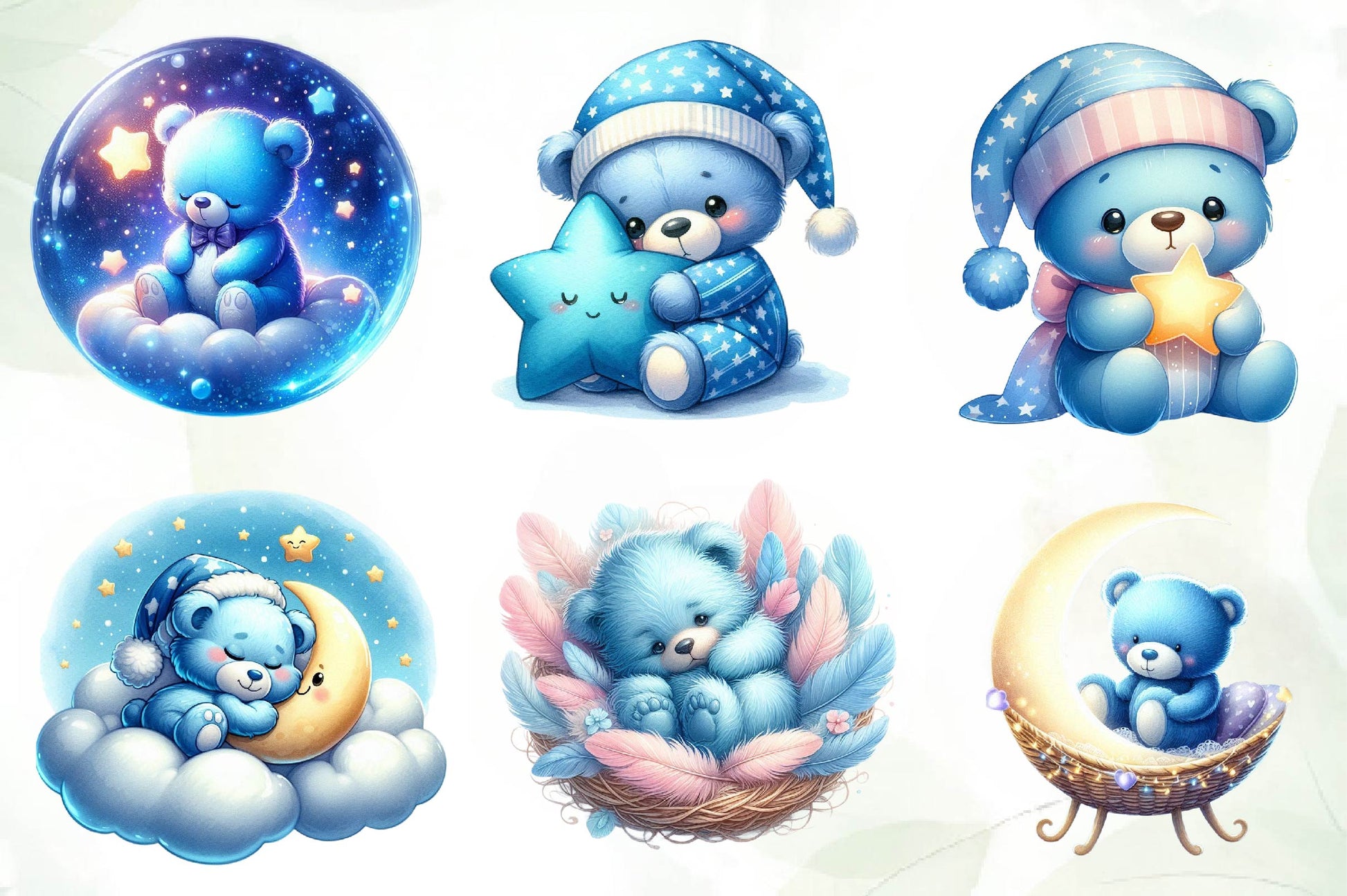 Sleeping Blue Teddy Bear Clipart Bundle - CraftNest - Digital Crafting and Art