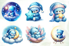 Sleeping Blue Teddy Bear Clipart Bundle - CraftNest - Digital Crafting and Art
