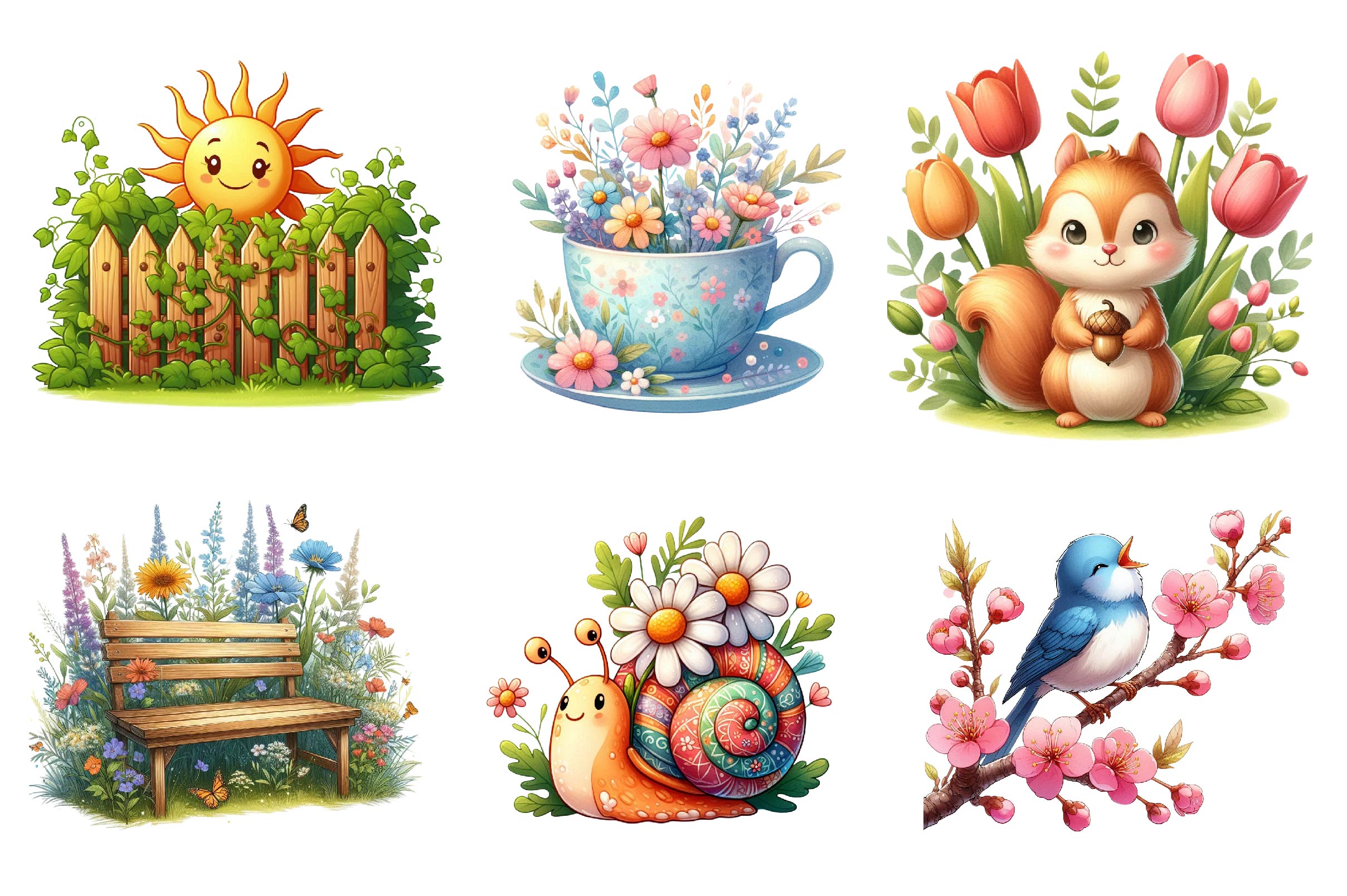 Cute Cartoon Spring Garden Clipart Bundle - CraftNest - Digital Crafting and Art