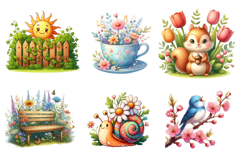 Cute Cartoon Spring Garden Clipart Bundle - CraftNest - Digital Crafting and Art