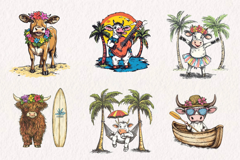 Summer Hawaii Cow Clipart Bundle - CraftNest - Digital Crafting and Art