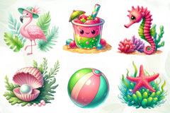 Pink And Green Summer Clipart Bundle - CraftNest - Digital Crafting and Art