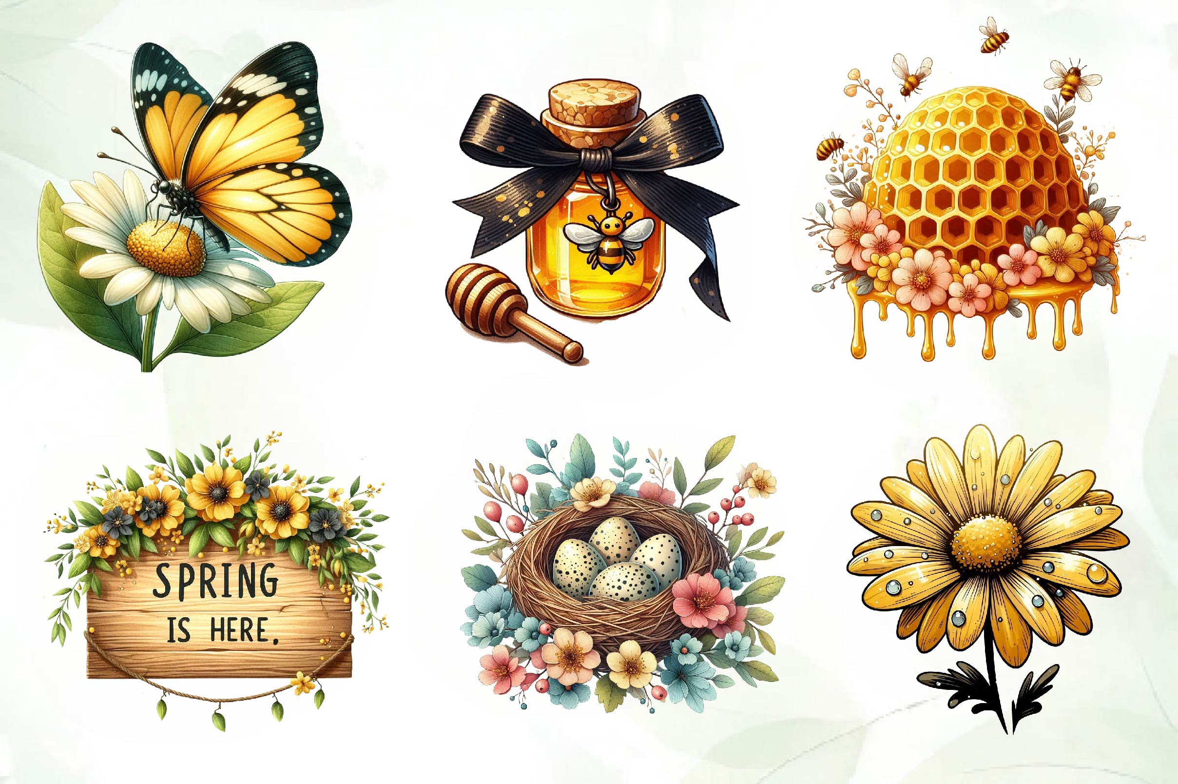 Black & Yellow Spring Clipart Bundle - CraftNest - Digital Crafting and Art