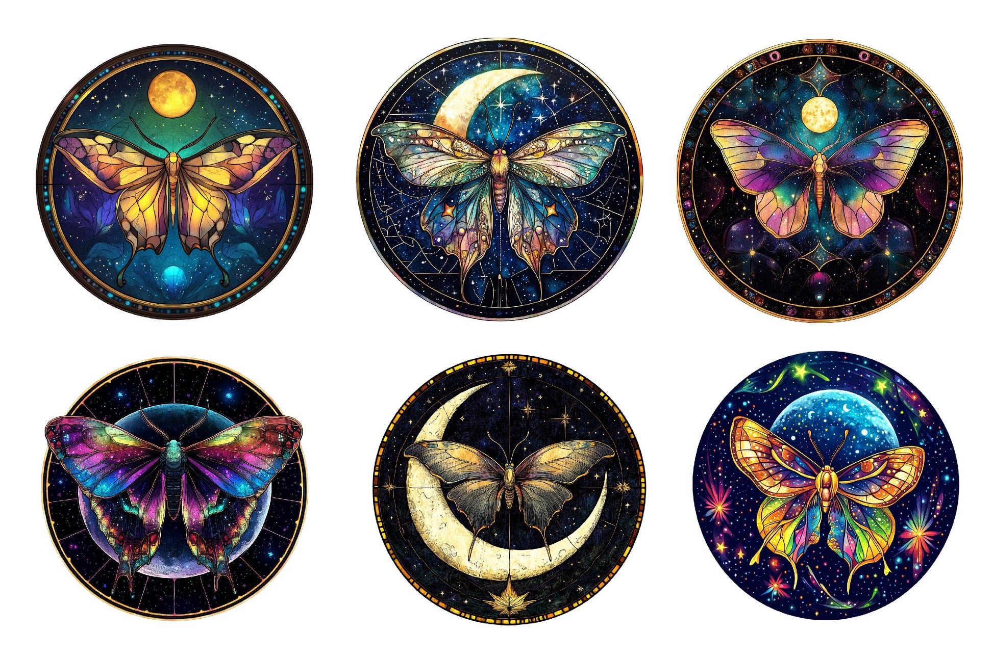 Lunar Moth And Moon Round Stained Glass Clipart Bundle - CraftNest - Digital Crafting and Art