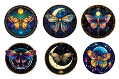 Lunar Moth And Moon Round Stained Glass Clipart Bundle - CraftNest - Digital Crafting and Art