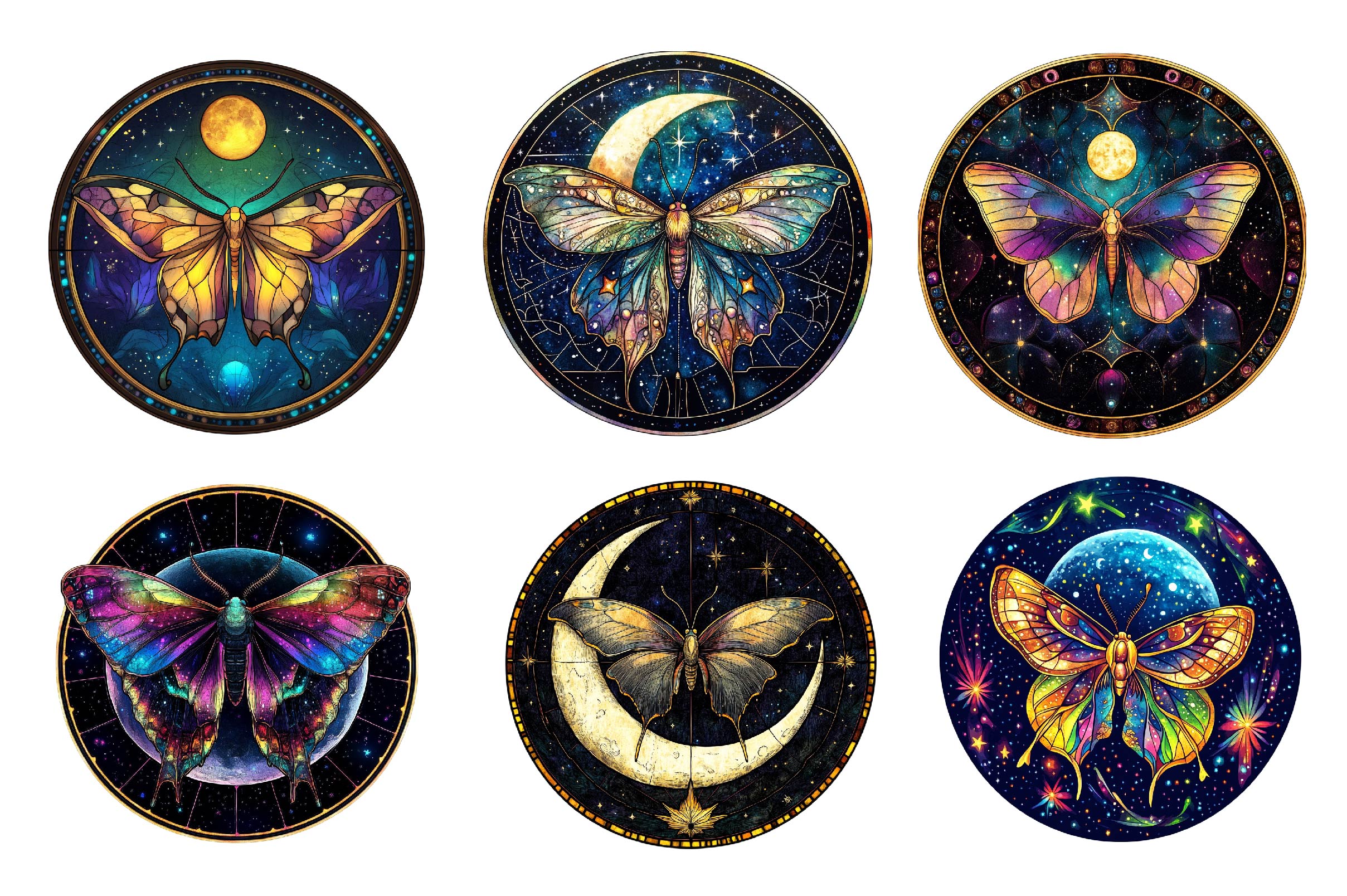 Lunar Moth And Moon Round Stained Glass Clipart Bundle - CraftNest - Digital Crafting and Art