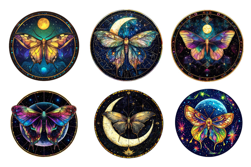 Lunar Moth And Moon Round Stained Glass Clipart Bundle - CraftNest - Digital Crafting and Art