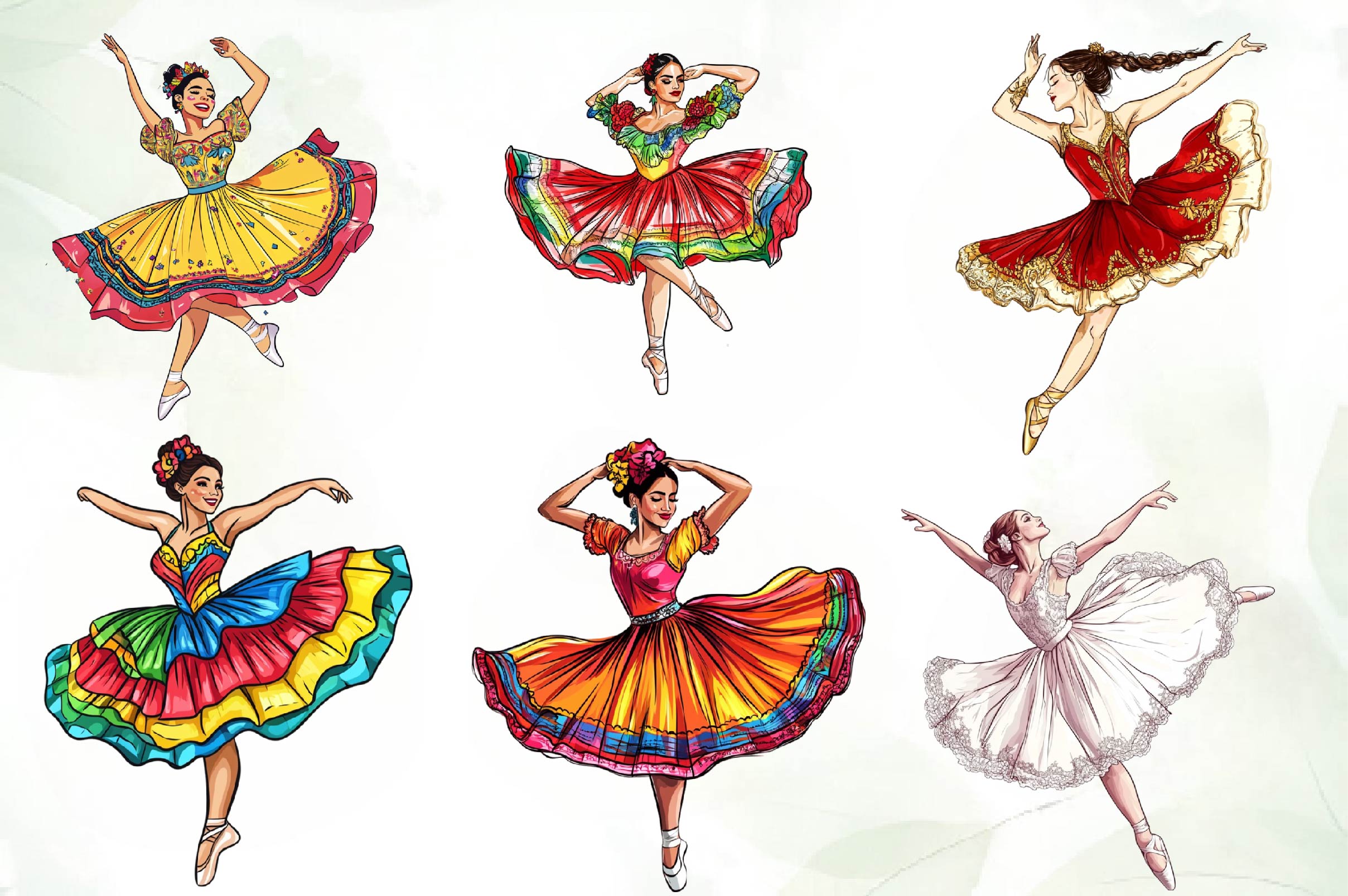 Cute Mexican Ballerina Clipart Bundle - CraftNest - Digital Crafting and Art