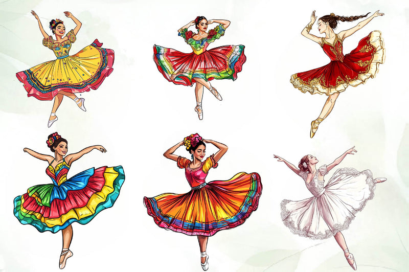 Cute Mexican Ballerina Clipart Bundle - CraftNest - Digital Crafting and Art
