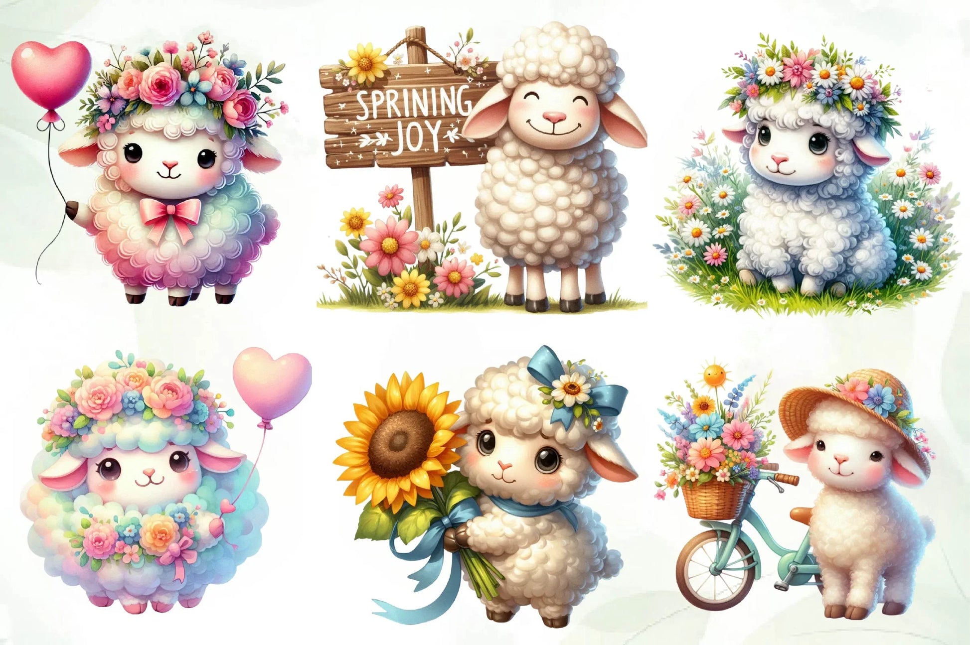 Cute Spring Sheep Clipart Bundle - CraftNest - Digital Crafting and Art