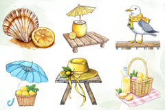 Cute Mediterranean Lemon Beach Clipart Bundle - CraftNest - Digital Crafting and Art