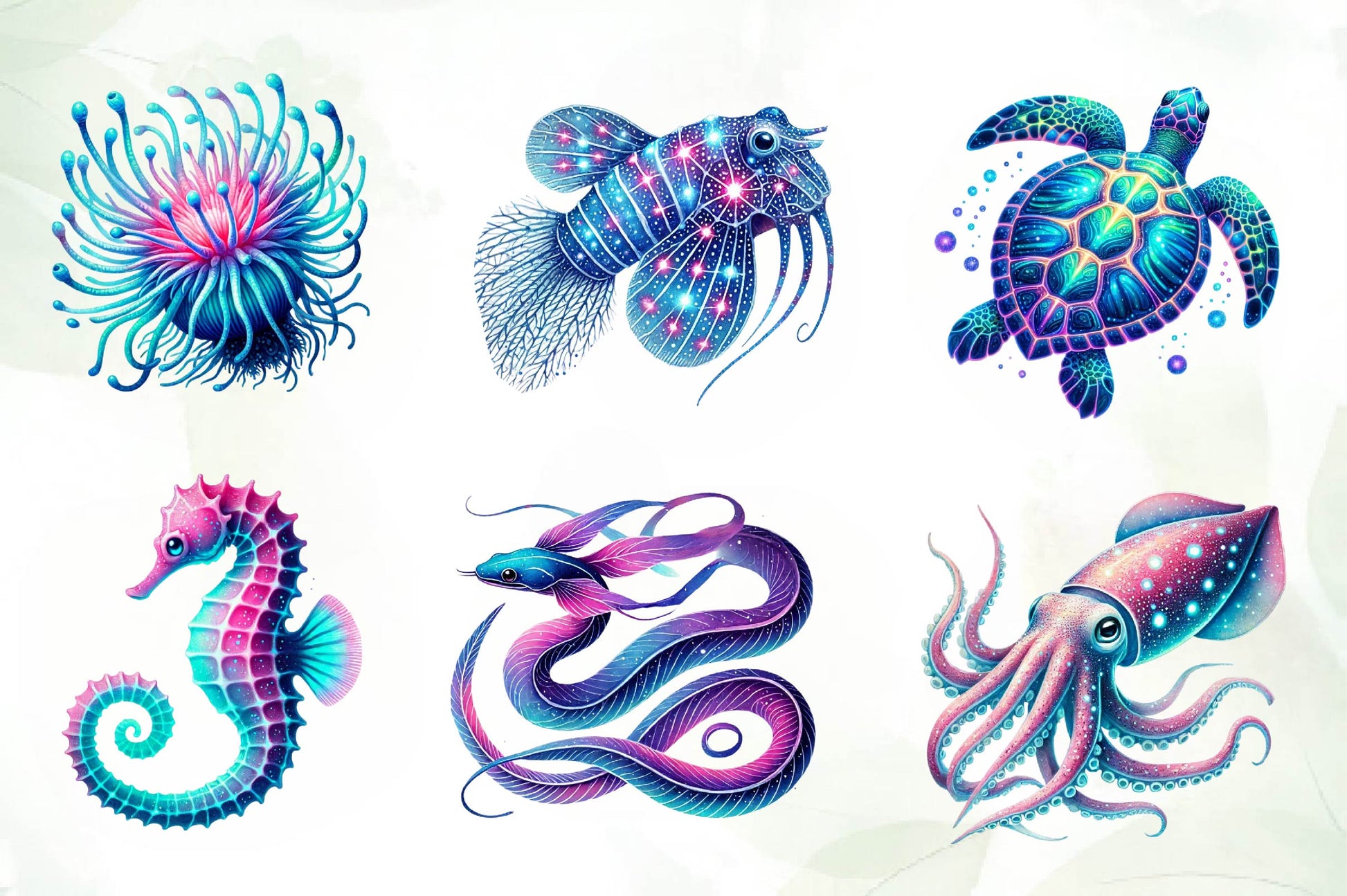 Bioluminescent Sea Animal Cliparts Clipart Bundle - CraftNest - Digital Crafting and Art