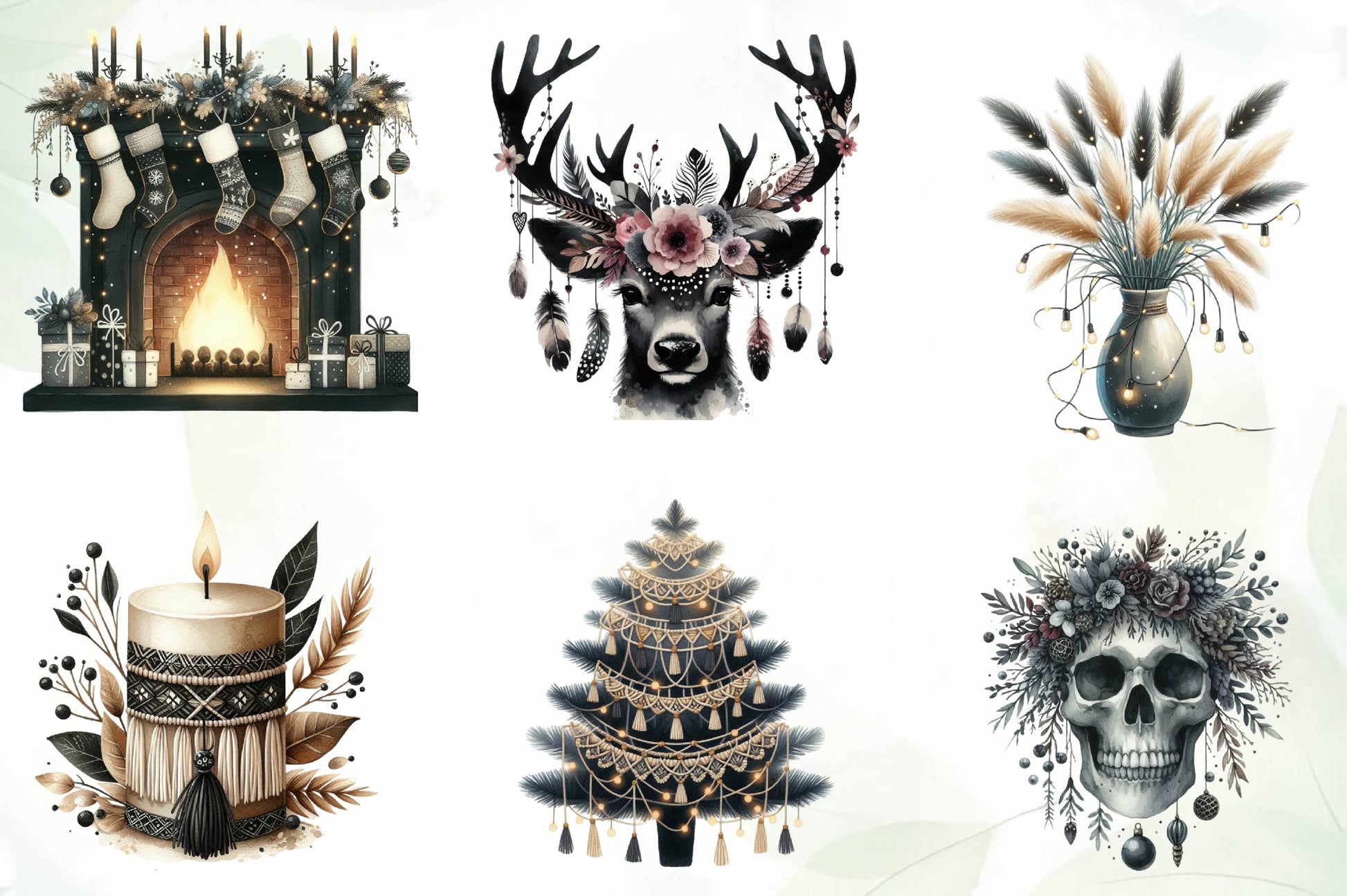 Boho Moody Christmas Clipart Bundle - CraftNest - Digital Crafting and Art