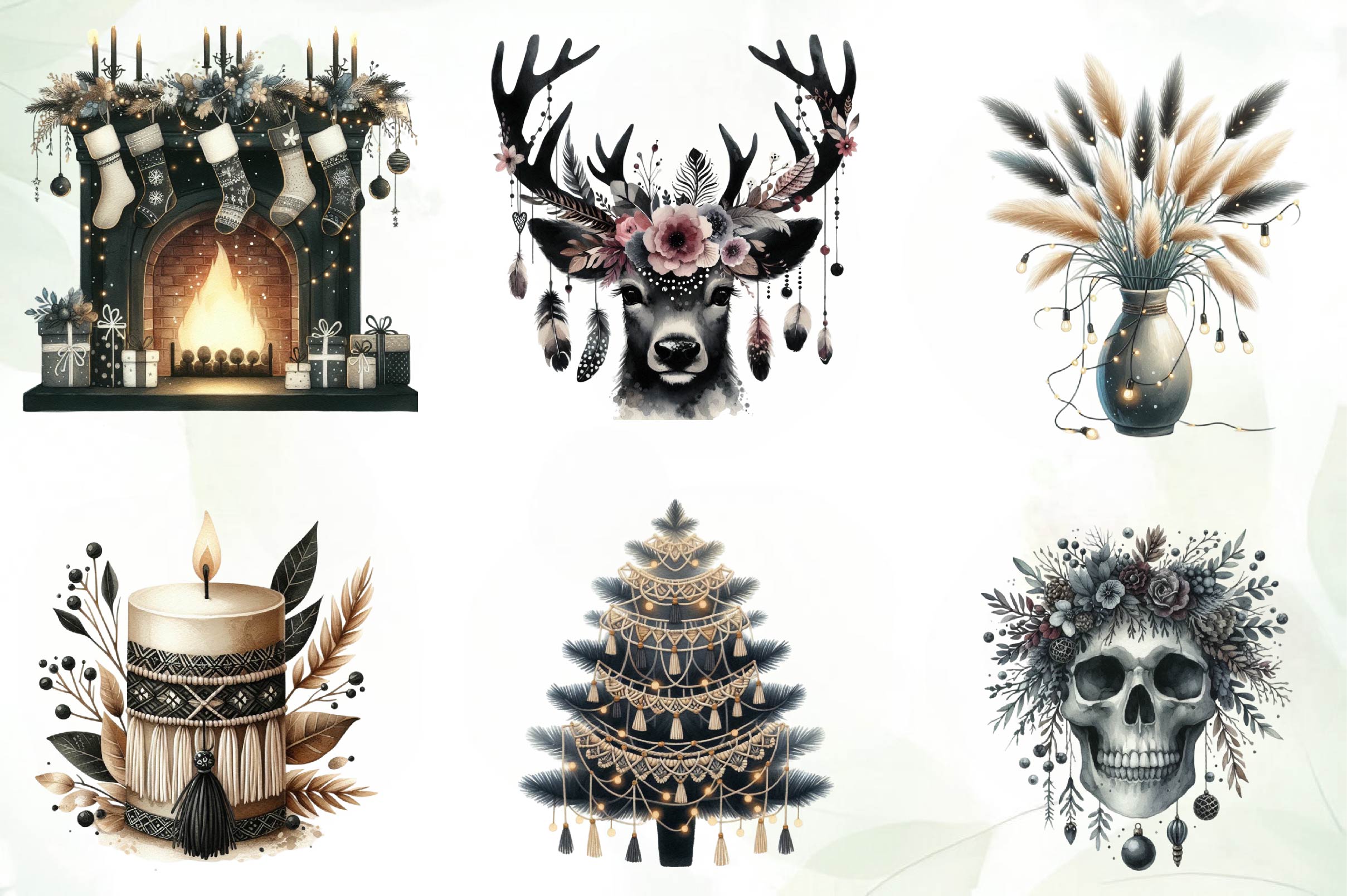 Boho Moody Christmas Clipart Bundle - CraftNest - Digital Crafting and Art