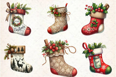 Rustic Christmas Stocking Socks Clipart Bundle - CraftNest - Digital Crafting and Art