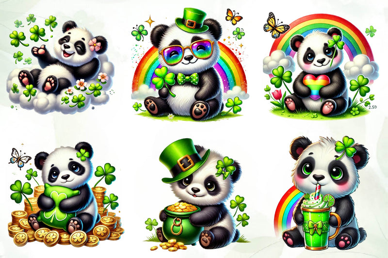 St Patricks Day Cute Panda Clipart Bundle - CraftNest - Digital Crafting and Art