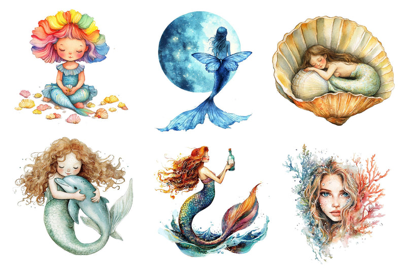 Cute Mermaid Clipart Bundle 3 - CraftNest - Digital Crafting and Art