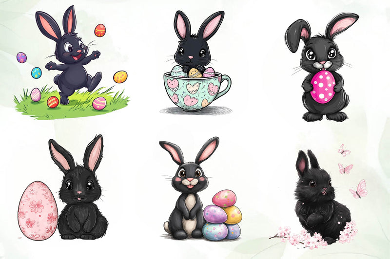 Cute Black Easter Bunny Clipart Bundle - CraftNest - Digital Crafting and Art