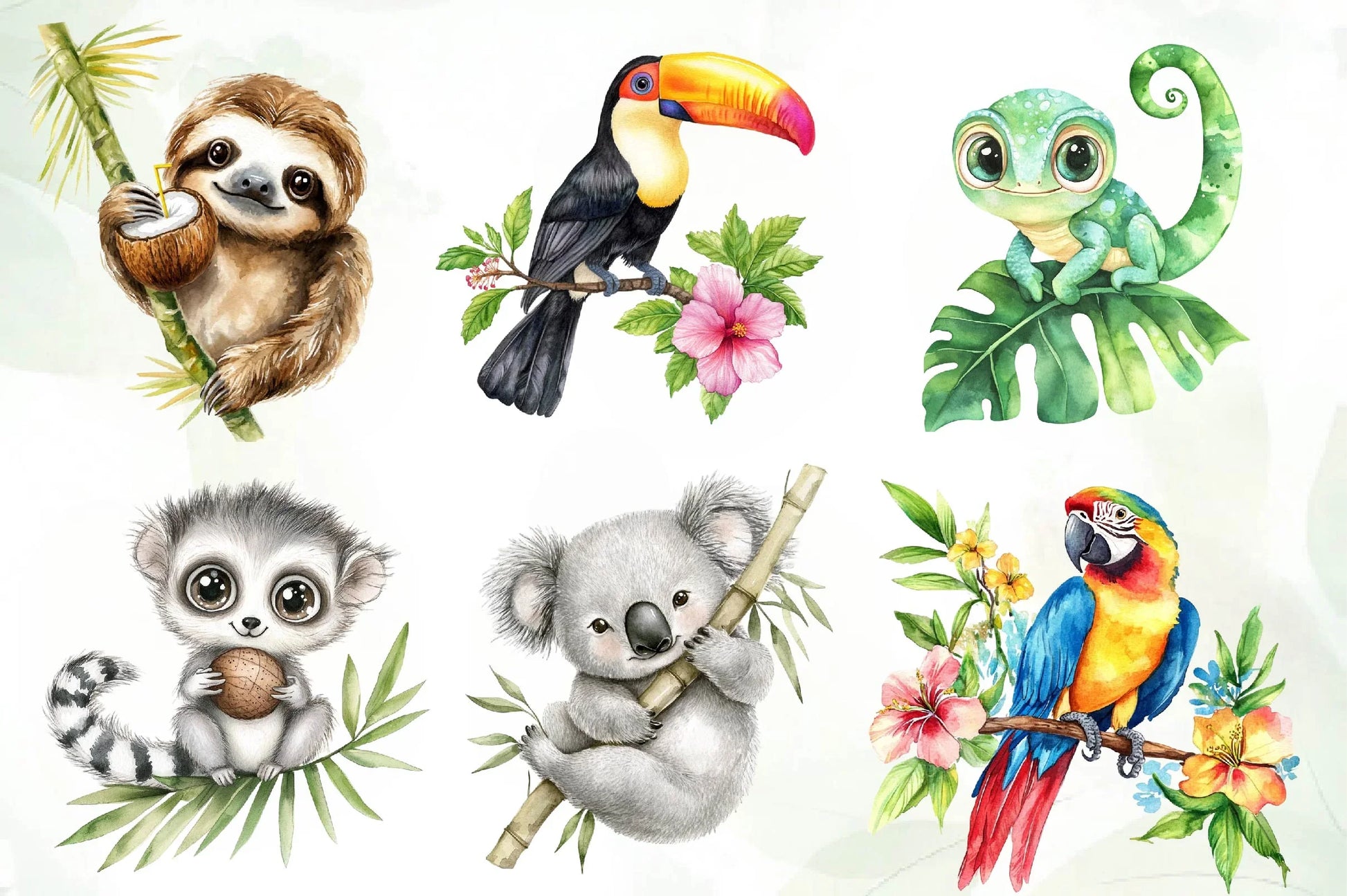 Cute Tropical Animal Friends Clipart Bundle - CraftNest - Digital Crafting and Art