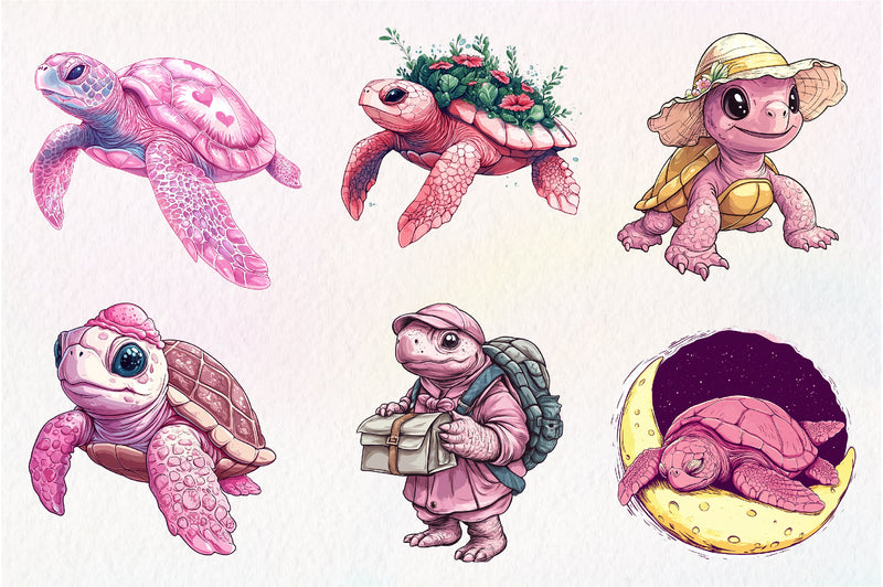 Pink Sea Turtle Clipart Bundle - CraftNest - Digital Crafting and Art