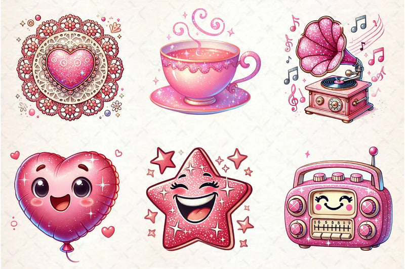 Glitter Pink Happy Valentine Clipart Bundle - CraftNest - Digital Crafting and Art